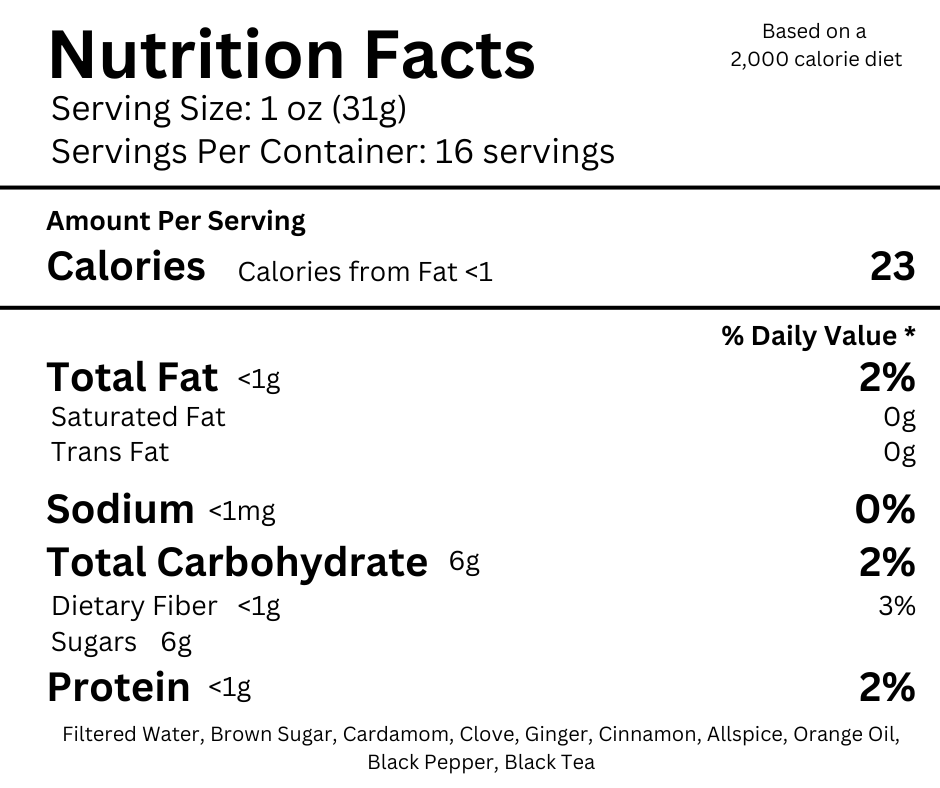 MS Cold Drip Chai Tea Concentrate Nutrition